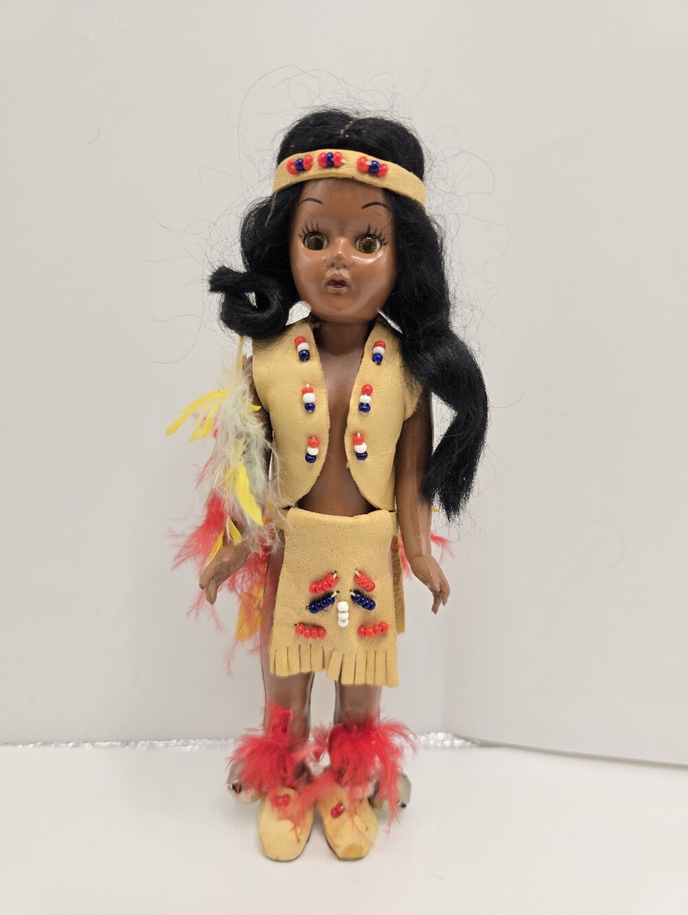 VTG Native American Themed 7.5" Doll w/ Original Outfit Vegan Leather Clothing